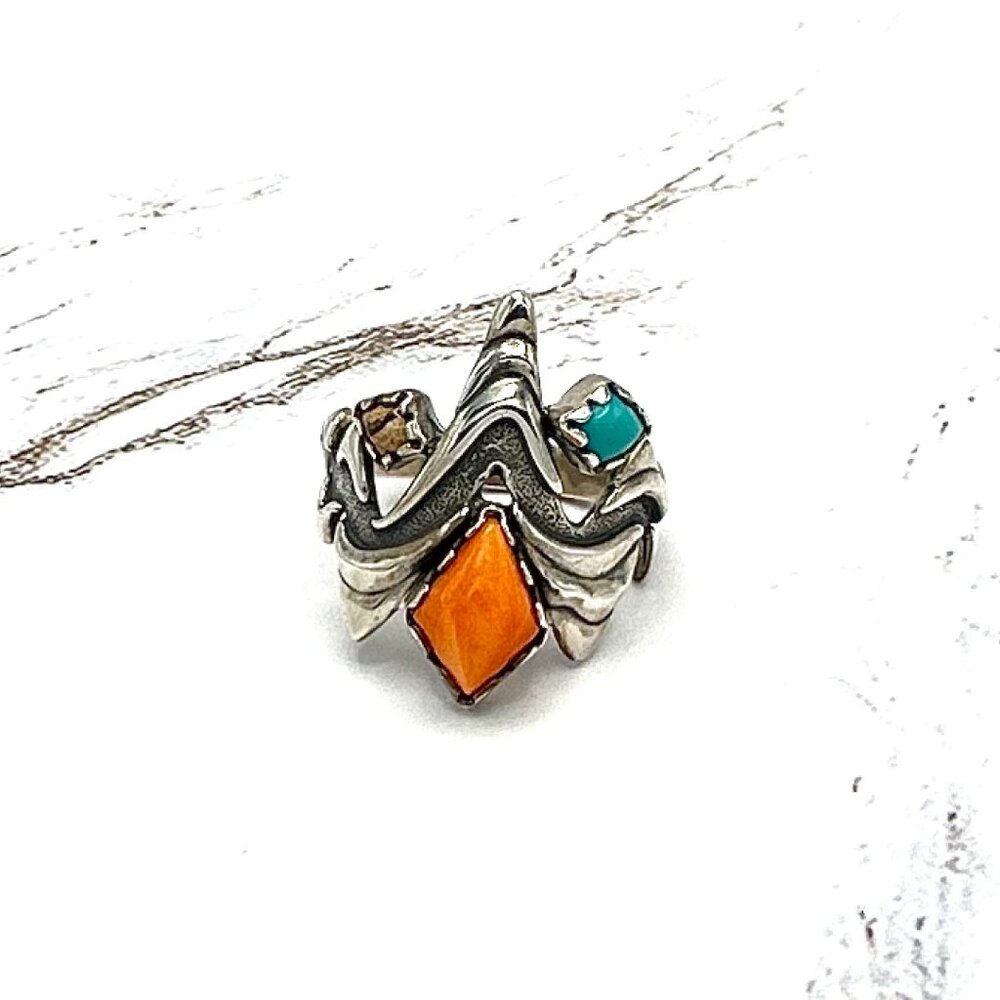 American West Multi-Gemstone 925 Sterling Silver Sandia Cocktail Ring